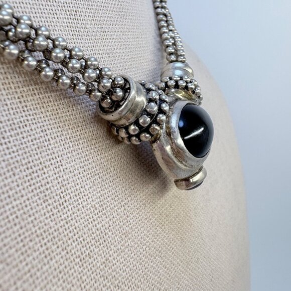 Joseph Esposito Sterling Silver 925 Black Onyx Amber Beaded Necklace 18.5" - Picture 3 of 15